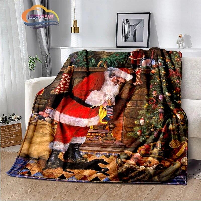 Christmas Series Flannel Cashmere Blanket Santa Pattern Comfortable Warm Sofa Bed Gift Blanket