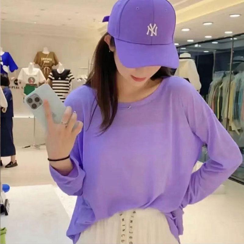 Women's Summer Ice Silk Gauze Sunscreen Blouse, Thin Airy Long-Sleeve Pink T-Shirt