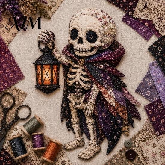Weekend Hobby Sewing Projects Halloween Patchwork DIY Kit, Fabric Kit with Owl Skeleton Materials for Kids Ghost Witch Designs, Crafting Seasonal Home