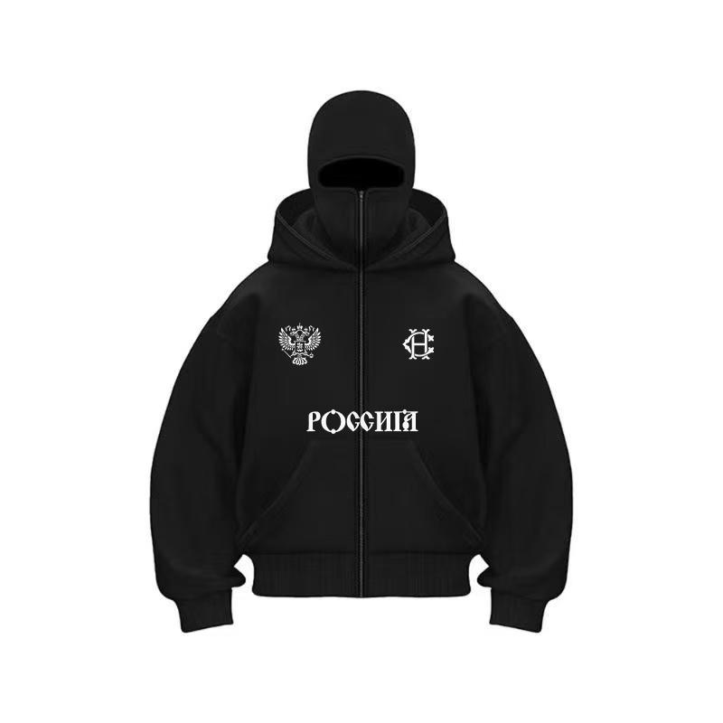 Balaclava Fashion Double Hat Design Hoodie Hop Street Zipper Men's and Women's Gothic Harajuku Sweatshirt