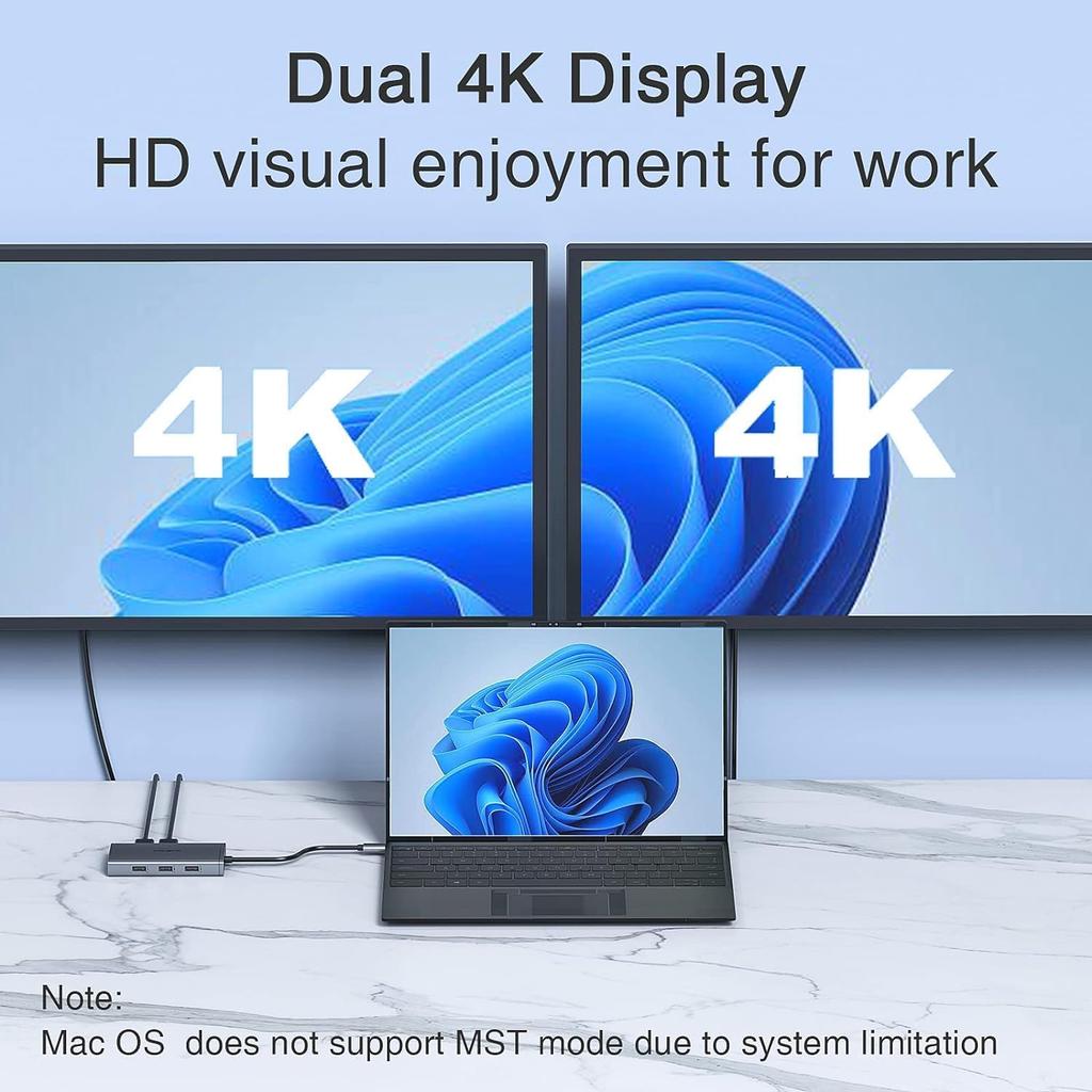 USB C Docking Station Dual Monitor Adapter for Dell HP, Laptop Docking Station 3 Monitors Quad Display USB C Hub Dongle to 4K HDMI+DP+VGA,3