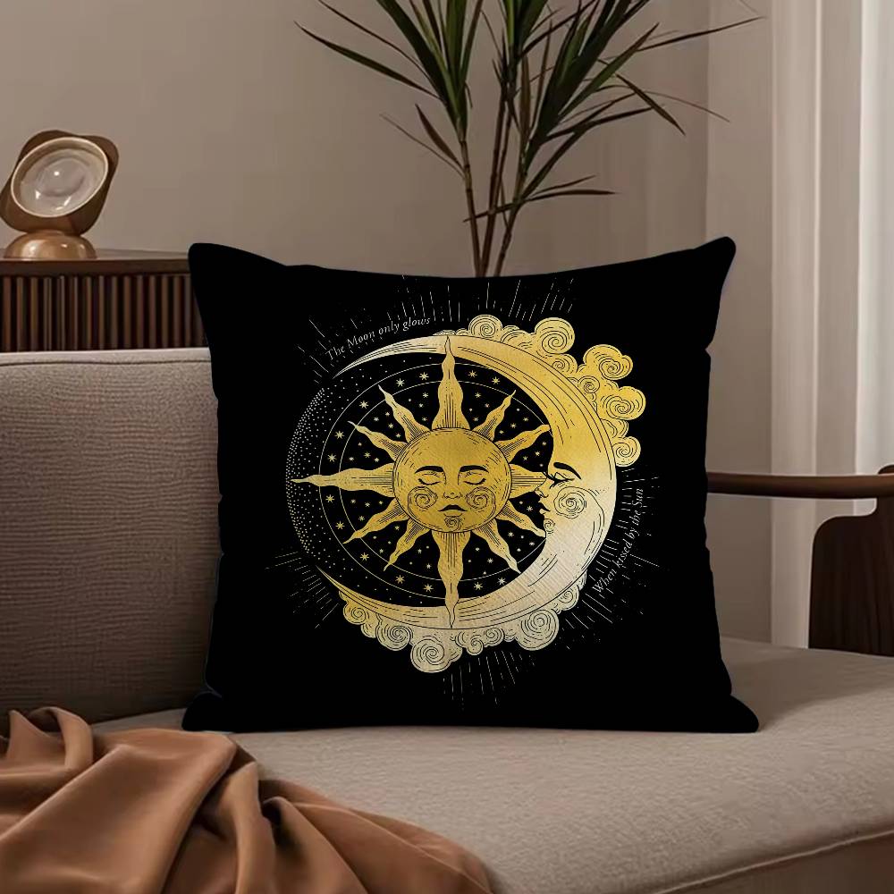 Sun Moon Mandala Series Pattern Pillow Case Anti-dustmite Pillowcase Invisible zipper silky short plush Sofa cushion cover