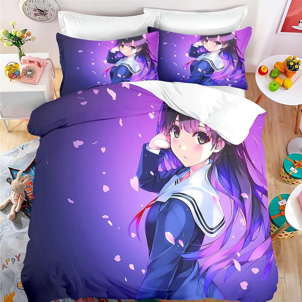 Комплект постельного белья с аниме-девушкой, Детский пододеяльник для девочек, Микрофибра 3D комплект чехла для одеяла с аниме-девушкой и наволочками