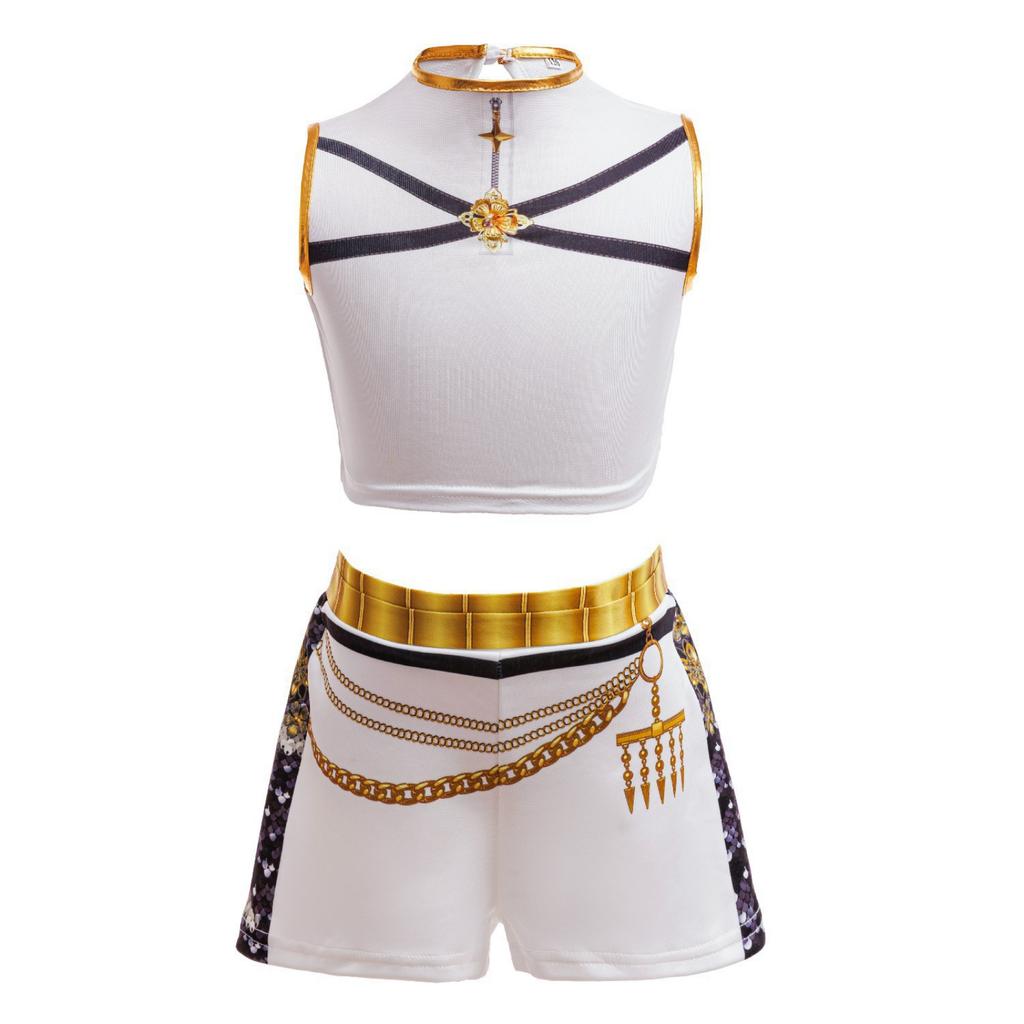 Children's Two Piece Cosplay Outfit Set Jacket and Shorts with Decorative Chains and Shoulder Armor for Performance and Role Play