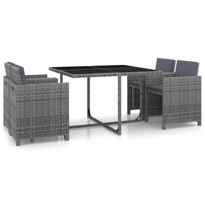vidaXL 5-tlg. Garten-Essgruppe Mit Auflagen Poly Rattan Grau