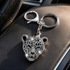 Crystal Rhinestone Leopard Head Keychain Silver Handbag Decoration Fashion Pendant  Car Decoration