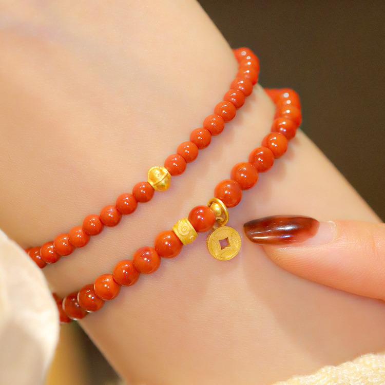 Handmade Red Agate Bracelet – Maple Leaf & Flowing River Design, Perfect Gift for Bestie