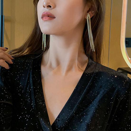 1 Pair Dangle Earrings Elegant Hypoallergenic Minimalism Temperament High Gloss Gift Fashion Jewelry Bohemian Metal Tassels Women Drop Earrings