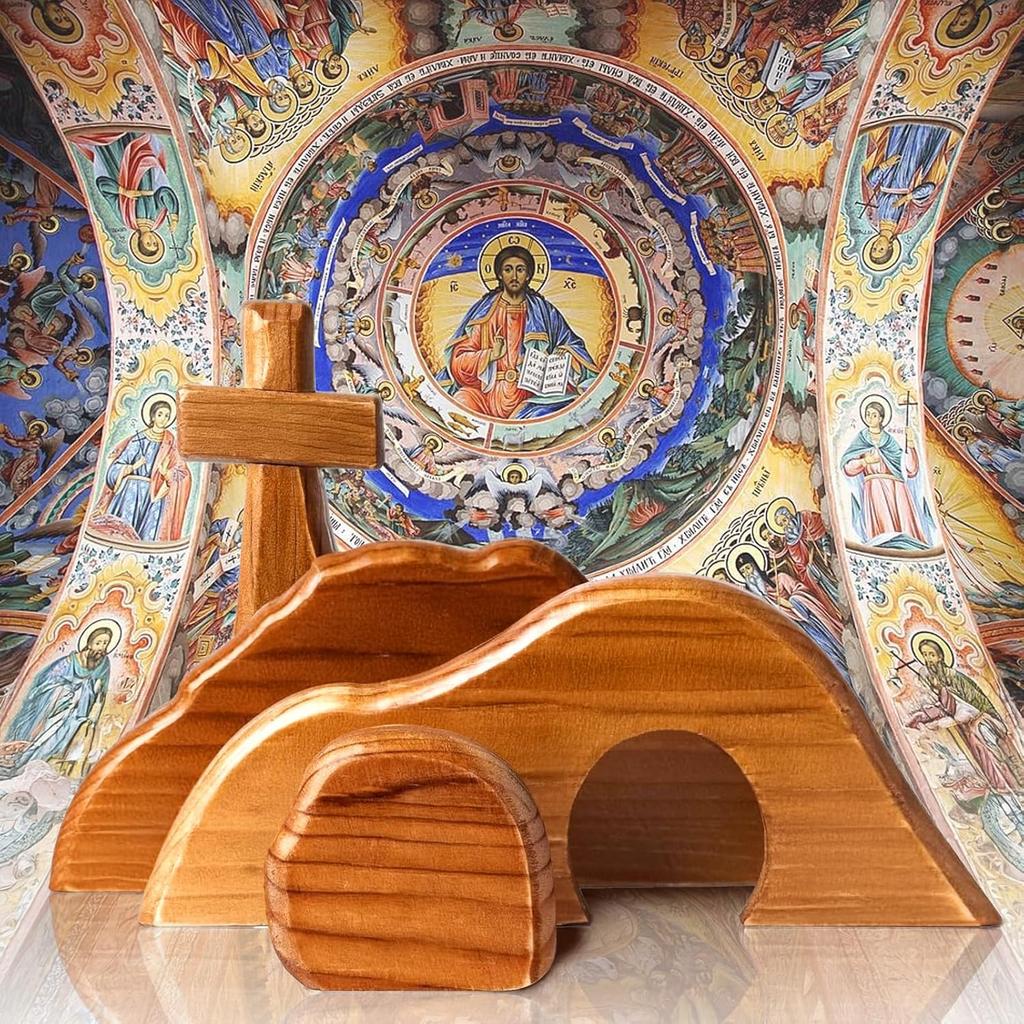 Набор Сцена Воскресения на Пасху, Пасхальные Деревянные Религиозные Украшения, Рождество Иисуса, Декорация Статуэтка Христа, Пустая Гробница, Настольные Украшения Крест