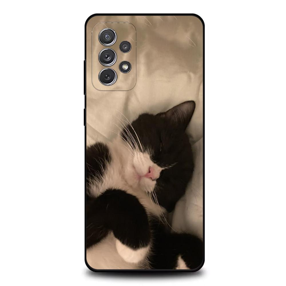 1 шт. Милый черно-белый кот Чехол для телефона Для Samsung S25, S24, S21, S22, S23, S30, Ultra, S20, Plus, Fe, Lite, Note, 10, 9, 5G Черный чехол