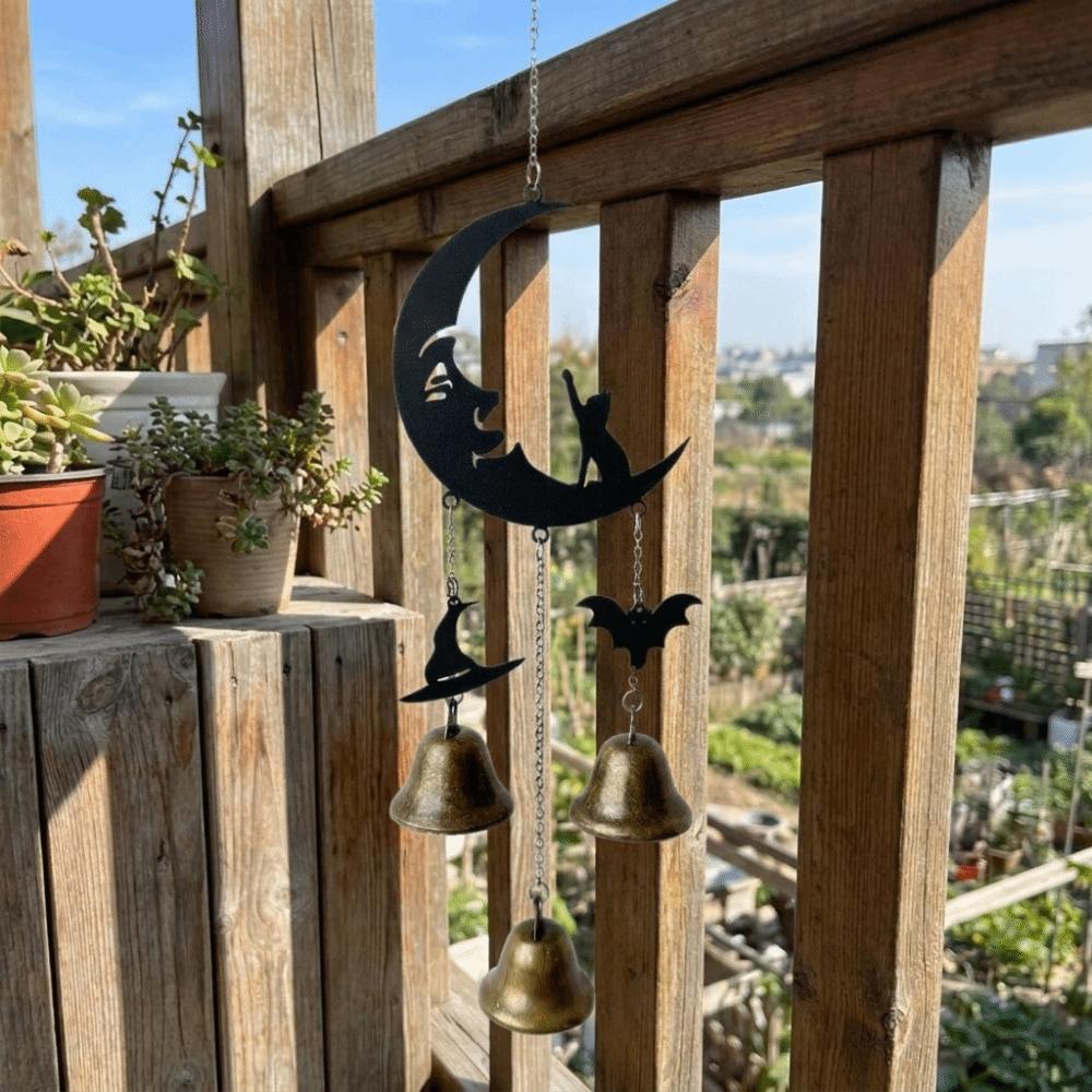 Witch Hat Black Cat Wind Chimes Decorative Garden Patio Decor Hanging Bell Ornament Garden
