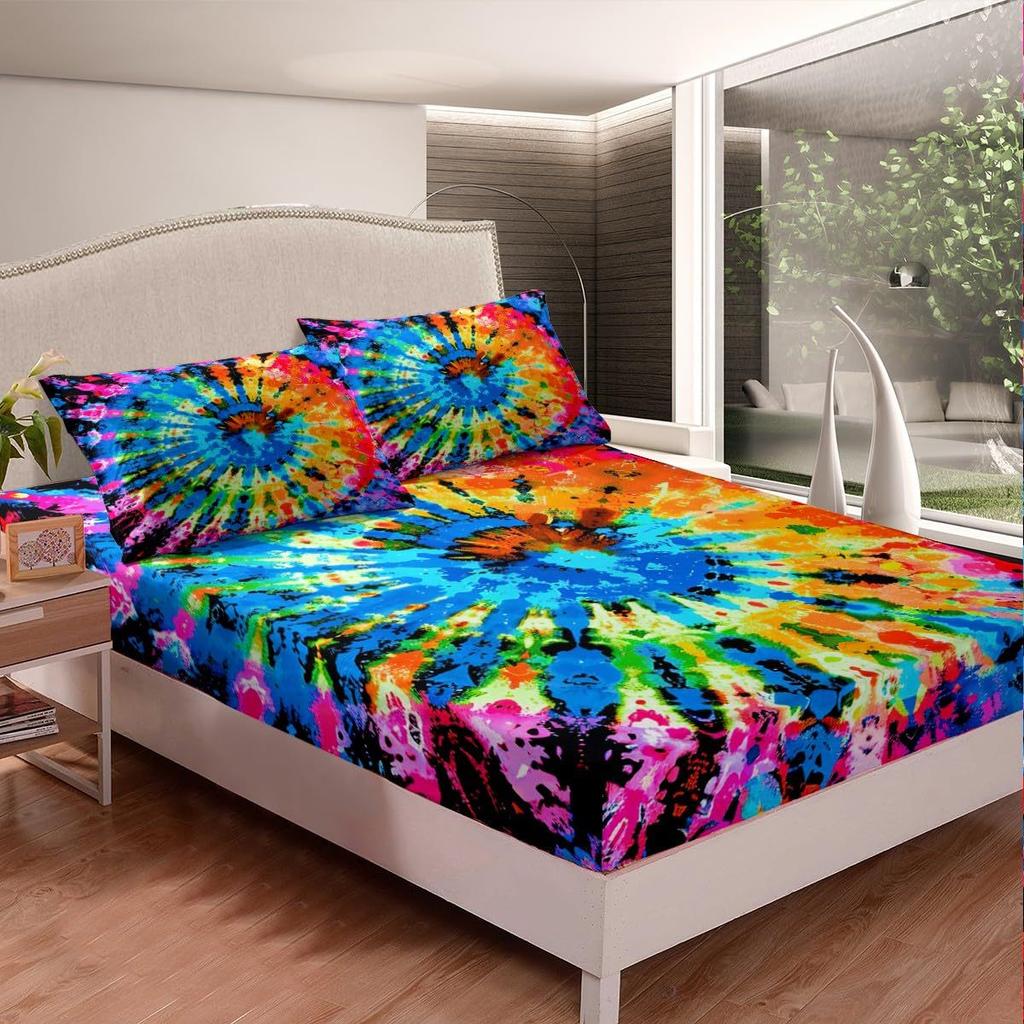 Color tie-dye swirl pattern bed hat four-piece bedding set bedroom dormitory bedding decoration