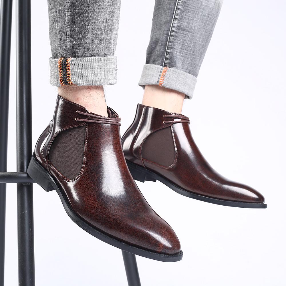 Plus Size Versatile Slip-On Leather Ankle Boots - Vintage Non-Slip Chelsea High-Tops
