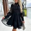 Ladies Fashion Sexy Solid Color Temperament Long Sleeved Lace Lace Lace Dress
