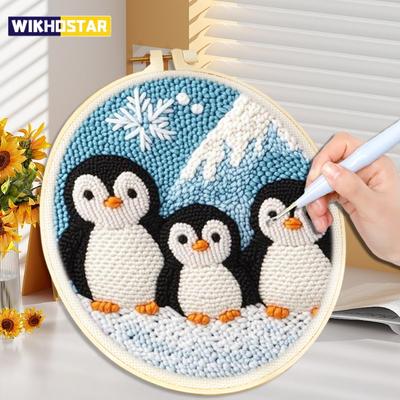 Наборы для начинающих для вышивания пуансонной иглой своими руками, мультяшные милые животные, тычковая вышивка, пряжа для рисования искусством