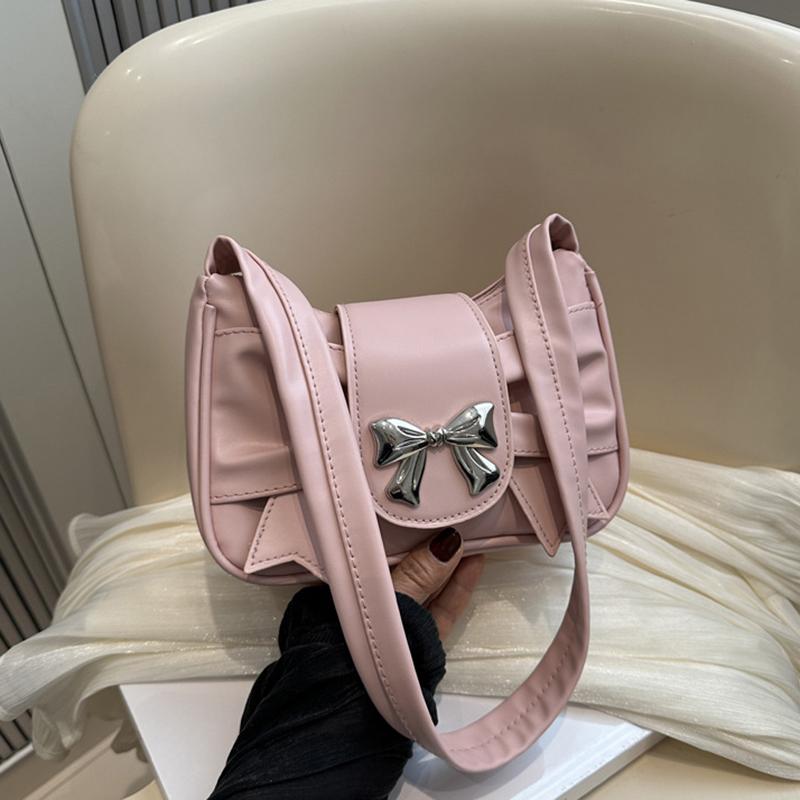 Стильная и универсальная женская сумка на плечо из ПУ кожи, милый декор в виде банта, однотонная сумка подмышку, идеально подходящая как для повседневного, так и для шикарного образа.. АВЭ