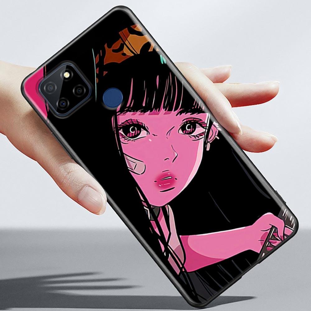 Супер милый чехол для телефона с аниме для девочек для OPPO Realme 5 6 7 7i 8 8i 9 9i V25 F9 F17 F19 5G 4G Pro Narzo Speed, черный мягкий чехол, Чехлы