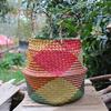 T-Garden Folding Straw Wicker Storage Basket Handle Garden Flower Pot Planter Laundry Bag