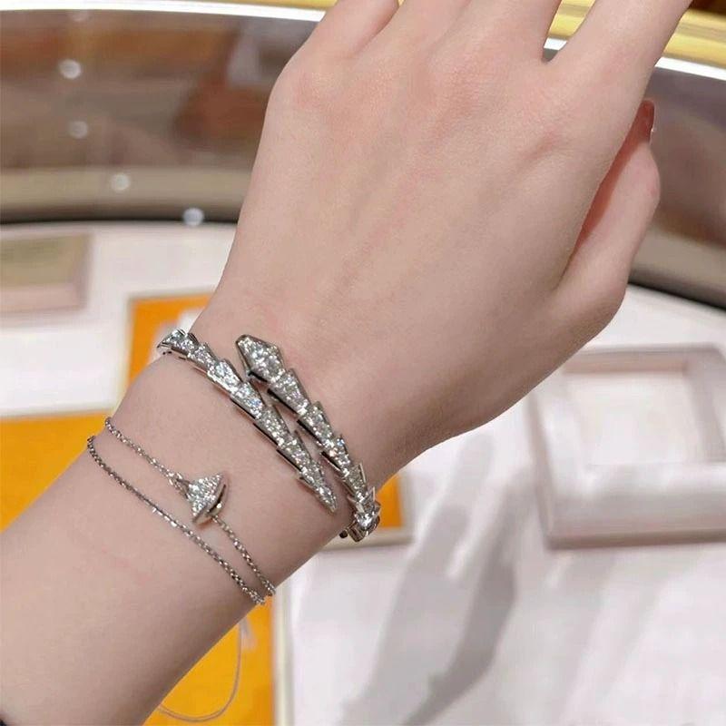 Браслет из змеевика Европейский и американский циркониевый браслет-змеевик, темпераментный браслет высокого класса, ниша