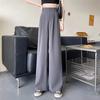 Женские однотонные костюмные брюки, эластичные прямые широкие брюки с высокой талией, свободные офисные брюки с наклонными карманами