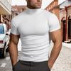 Men Summer T-shirt Half-high Collar Slim Fit Stretchy Solid Color Short Sleeves Base