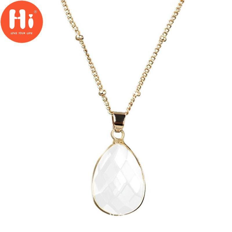 Привет, золотой цвет, каплевидная огранка, многоцветное стеклянное ожерелье с камнем, подвеска, подвеска, каменная цепочка, ювелирные изделия, подарки