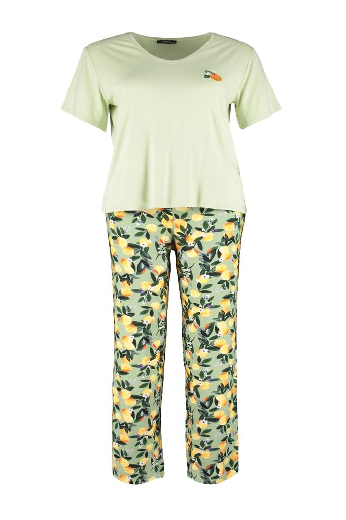 Женский стильный трикотажный пижамный комплект больших размеров с мятным принтом