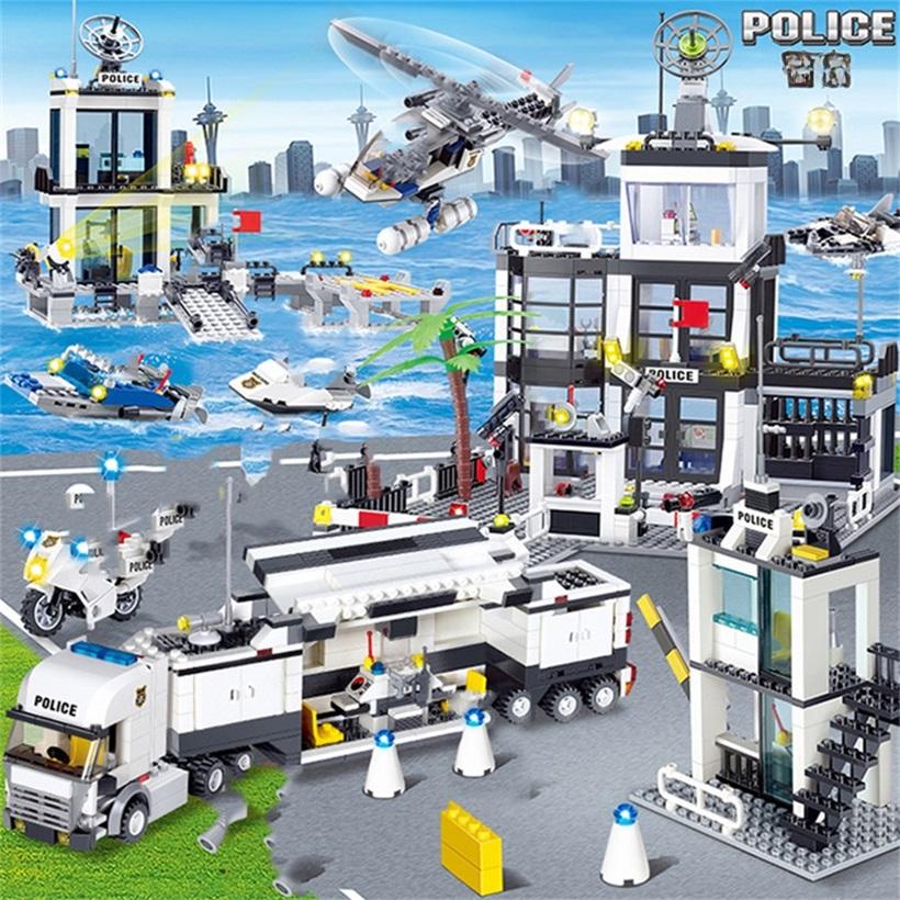 Полицейский участок, автомобиль, грузовик, образовательные строительные блоки, кирпичи с городскими фигурками полицейского, игрушки для детей, детские подарочные блоки