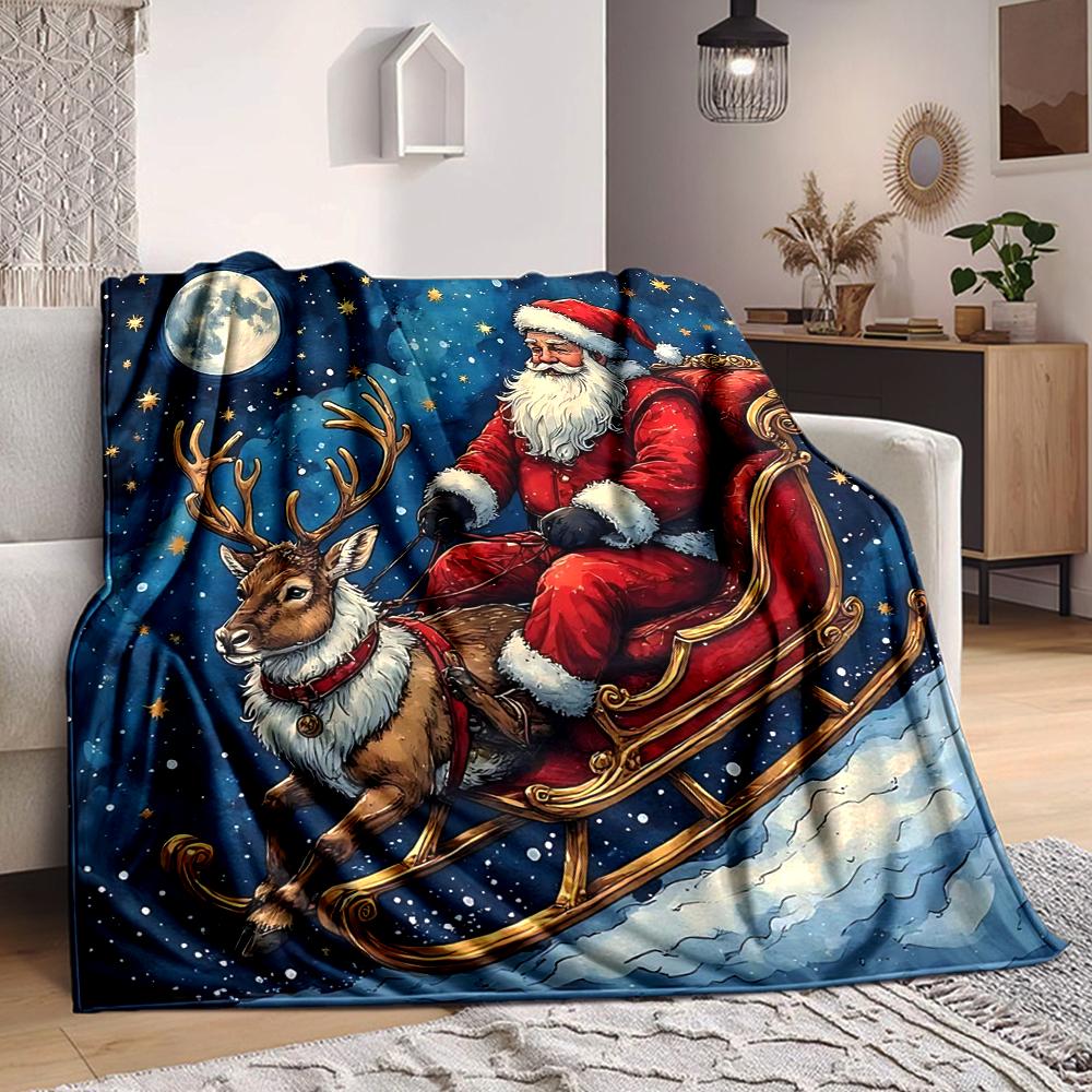 1Pc Santa Claus Reindeer Blanket Soft And Comfortable Casual Warm Camping Travel Christmas Halloween Gift M9179