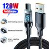 120W USB Type C Cable LED Digital Display PD Cable Fast Charging Nylon Data Cord for Xiaomi 13 Redmi Samsung USB C Charger Cable