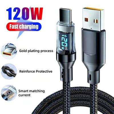 120 Вт USB Type C кабель светодиодный цифровой дисплей PD кабель быстрая зарядка нейлоновый шнур передачи данных для Xiaomi 13 Redmi Samsung USB C зарядный кабель