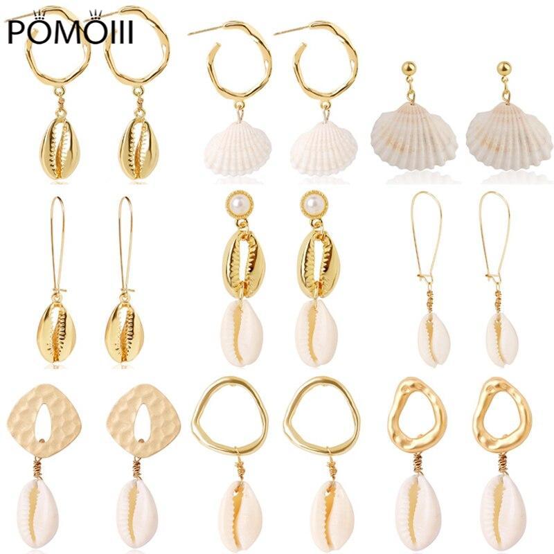 Bohemian White Shell Stud Earrings for Women Girls Cute Brincos Gold Dangle Earrings Fashion Jewelry Gifts for Girlfriend