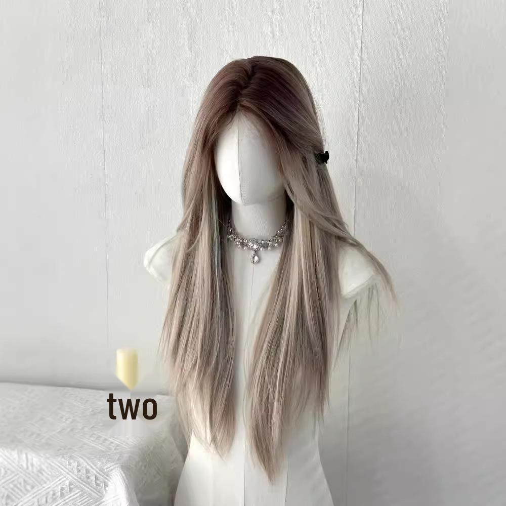 Азиатский длинный прямой парик на кружевной основе - Градиентное окрашивание, пробор посередине, полное покрытие головы, натуральный вид для женщин