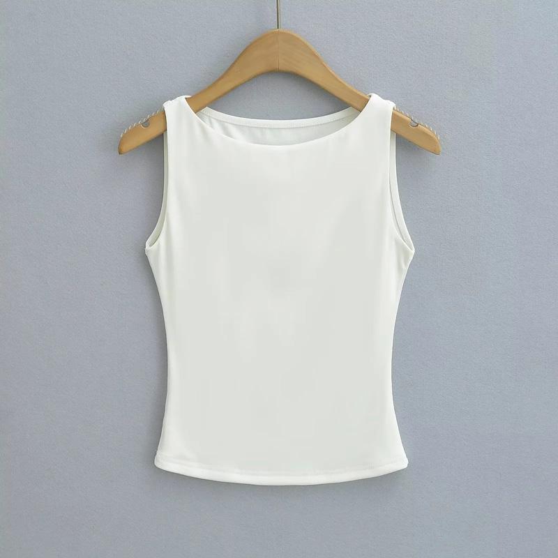 Women Double Layer Boat Neck Soft Slinky Tank Top