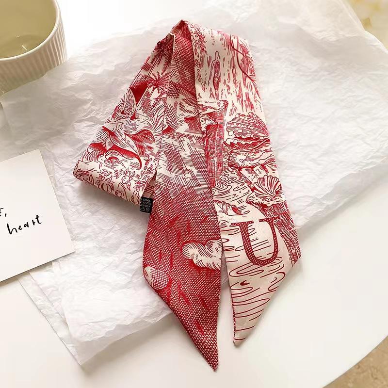 Маленький белый и нежно-зеленый шелковый шарф для женщин, тонкая лента, повязка на голову, резинка для волос, украшение для сумки, длинный