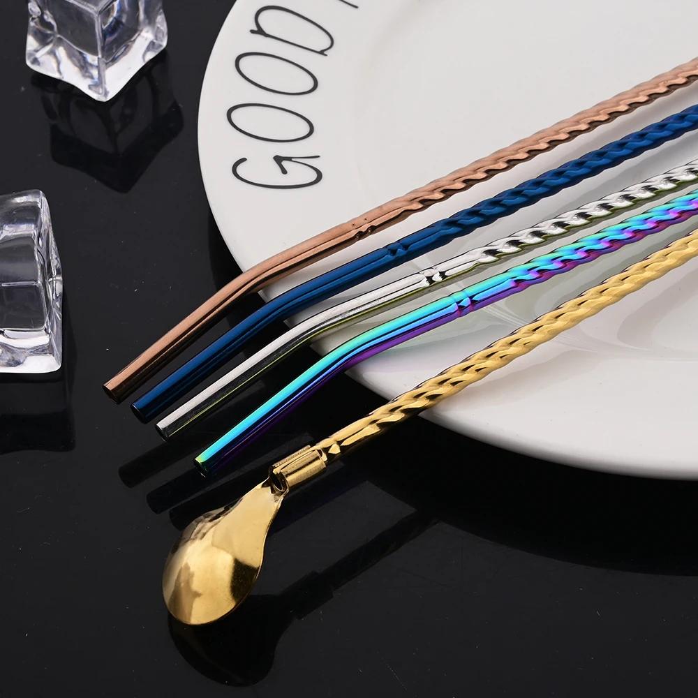 10 шт. многоразовая ложка-соломинка из нержавеющей стали, цветная металлическая соломинка, коктейльная ложка-соломинка, аксессуар для помешивания кофе в молочном баре