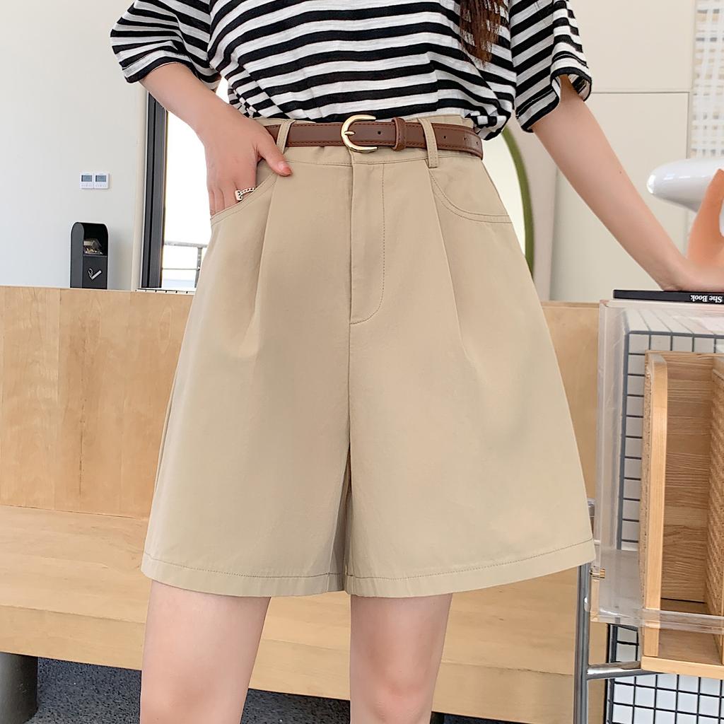 Stylish and Breathable Cotton-Linen Work Shorts for Women, Fashionable High Waist and Loose Fit Wide-Leg Pants