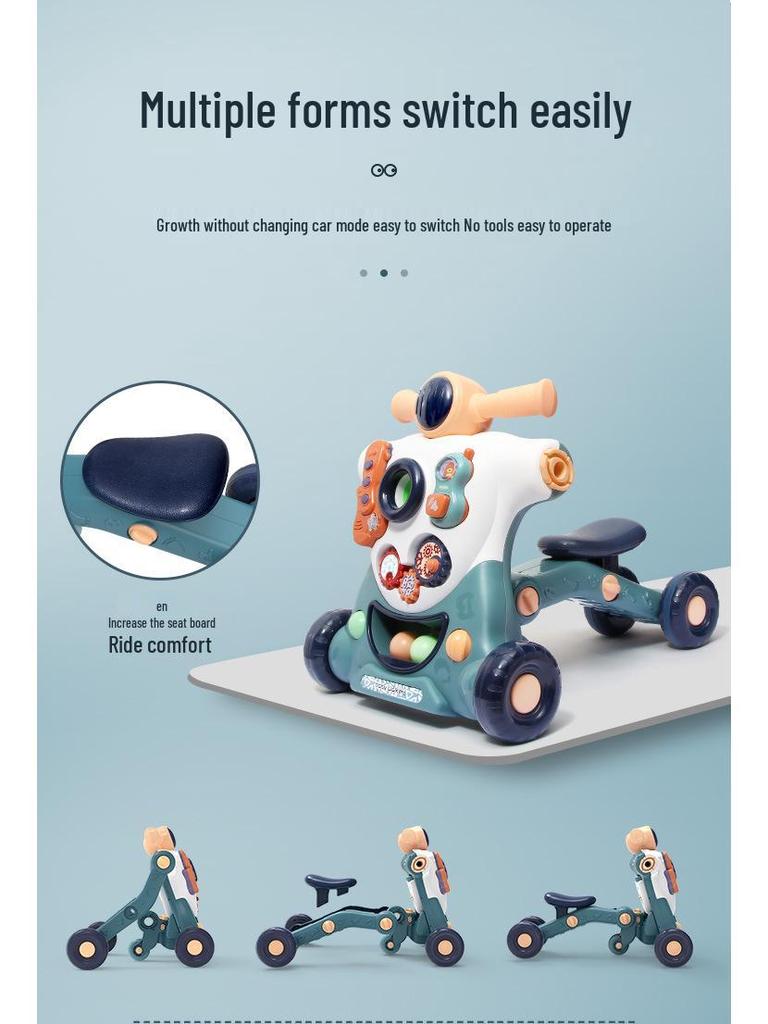 Регулируемая 3-в-1 детская ходунка и игрушка-коляска для толкания для детей в возрасте 0-3 лет