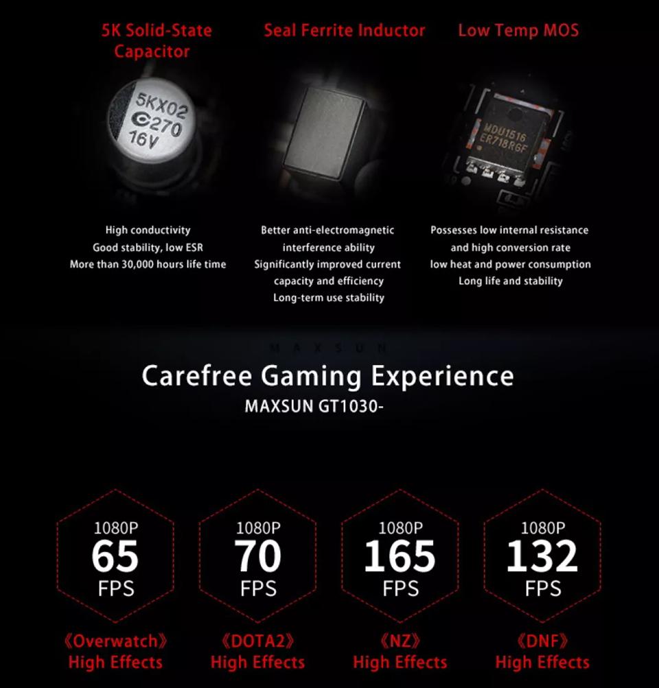 Maxsun GT 1030 Transformers 2GB Graphic Card GPU Desktop Video Card Gaming VGA/DVI PCI Express X4 Full New