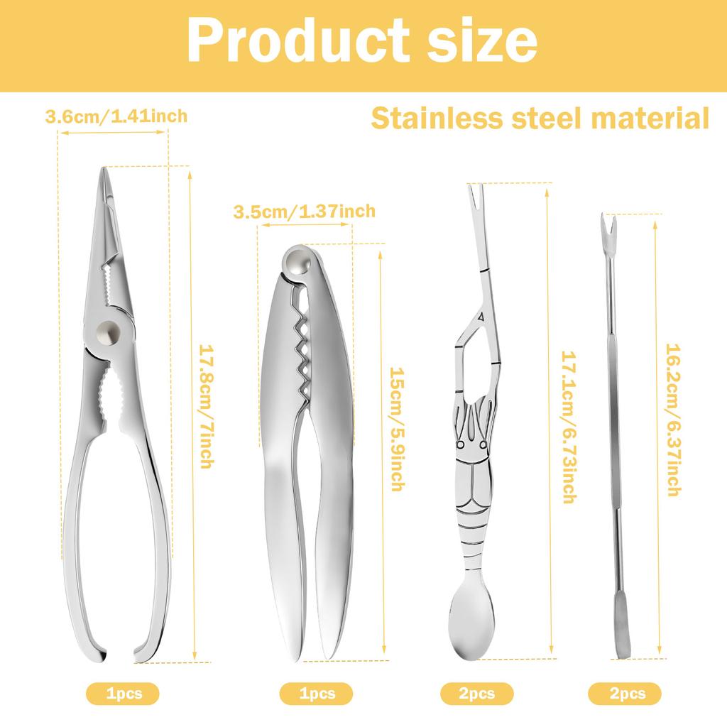 6 Pcs Stainless Steel Seafood Tool Kit With Crab Cracker And Picks Anti-rust Crab Lobster Oyster Claw Pliers Kitchen Utensil