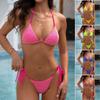 Женский оригинальный купальник бикини из кружевной сетки - европейский и американский стиль с бандажной завязкой, однотонный, раздельный дизайн