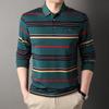 Men's Autumn Striped Long-Sleeve Collared Shirt - Loose Fit for Middle-Aged & Elderly