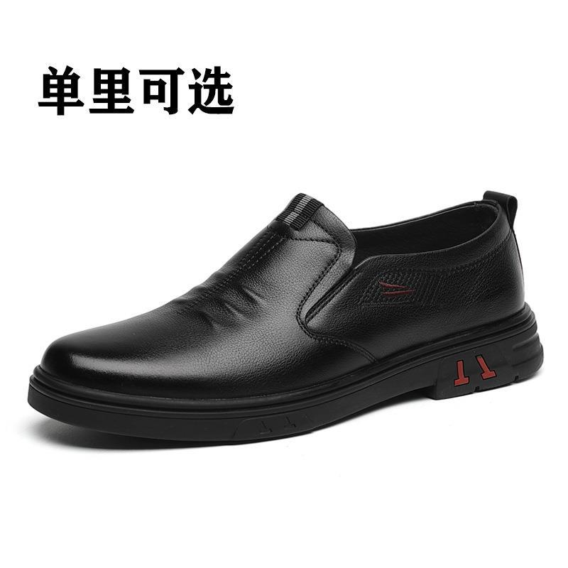 Men's Shoes Cowhide Winter Velvet 2025 New Dad Shoes Men's Business Casual Leather Shoes