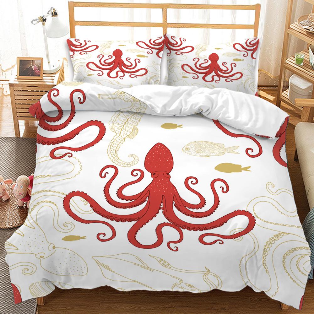 Octopus Pattern Bedding Set HD Digital Printing Marine Animal Duvet Cover 2/3 Pieces EU135 * 200 Child Room Soft Machine Washable Home Decoration