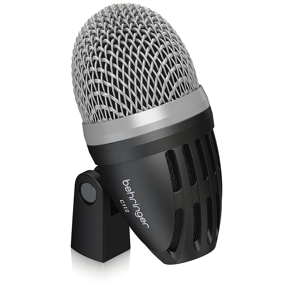 Динамический микрофон для бас-барабана Behringer C112 с большим суперкардиоидным направленным рисунком, прочным металлическим корпусом и адаптером для микрофонной стойки, диафрагмой, диаграммой направленности, литым корпусом