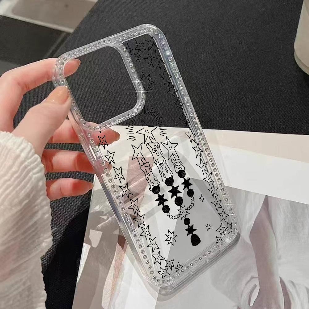 Чехол-браслет с цепочкой для iPhone 17 16 15 13 14, Air 17 12 14 16 Pro 17 14 16 Pro Max, с милым узором в виде сверкающих бриллиантов и ремешком.