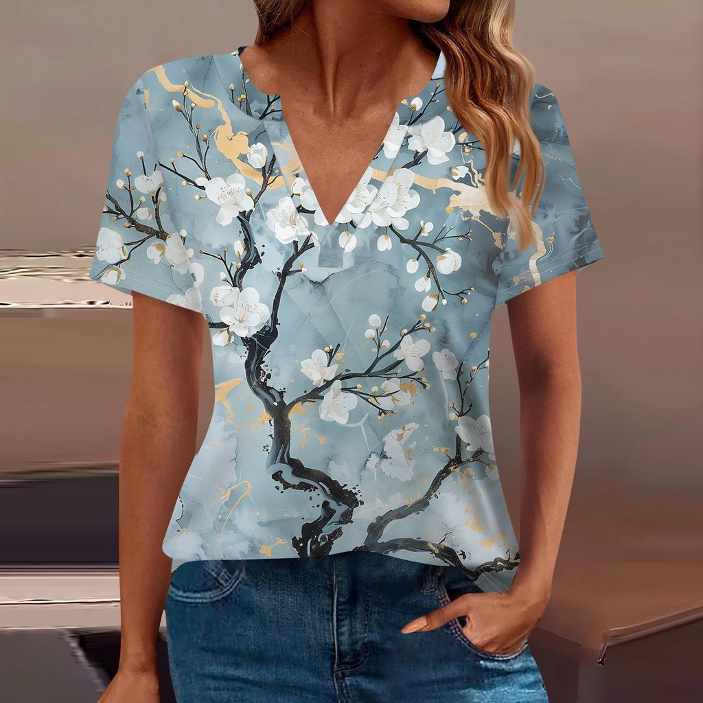 Women's T Shirt Tee Printed Short Sleeve Daily Weekend Fashion Basic V Neck Regular Top