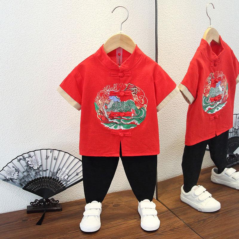 Летний костюм ханбок для мальчиков в стиле «цветение сливы», ретро-детский костюм в стиле Тан, летний костюм для мальчиков и детей в старинном стиле, из хлопка и льна, тонкая секция из пеньки в китайском стиле