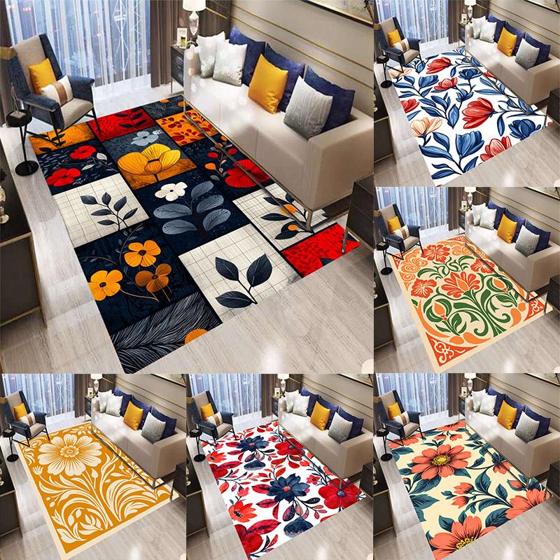 Retro Bohemian Style Color Flowers Carpet Living Room Sofa Bedroom Kitchen Entrance Door Mat Non-Slip Home Decor Rug