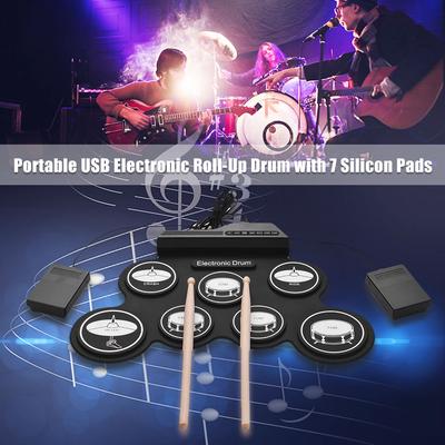 Компактный размер, силиконовая барабанная установка с USB-портом, цифровая электронная барабанная установка, 7 барабанных пэдов с барабанными палочками, ножные педали для начинающих